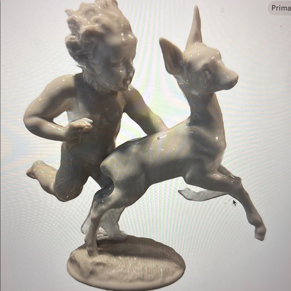 Karl Sutter for Lorenz Hutschensuther Selb Cream Figurine - Putti & Fawn